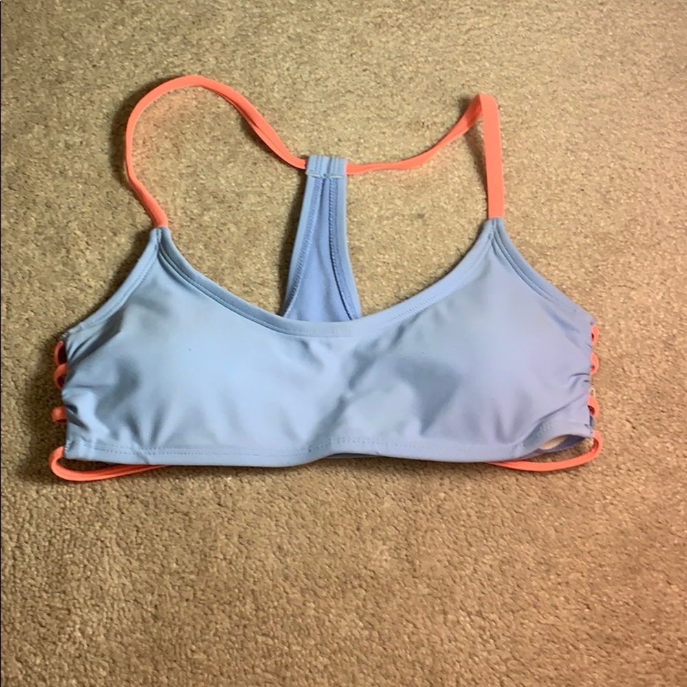 Super cute and comfy blue and coral bikini top.